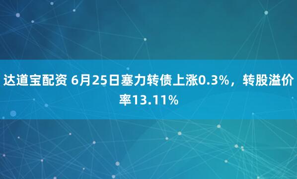 达道宝配资 6月25日塞力转债上涨0.3%，转股溢价率13.11%