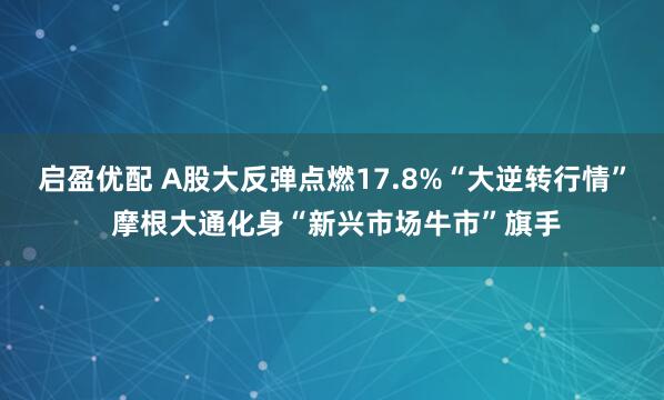 启盈优配 A股大反弹点燃17.8%“大逆转行情” 摩根大通化身“新兴市场牛市”旗手