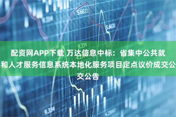 配资网APP下载 万达信息中标:省集中公共就业和人才服务信息系统本地化服务项目定点议价成交公告
